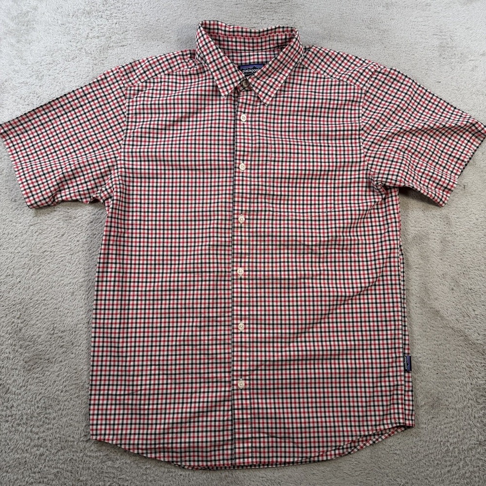 Patagonia Fezzman Shirt Mens Medium Red Check Organic Cotton Button Up